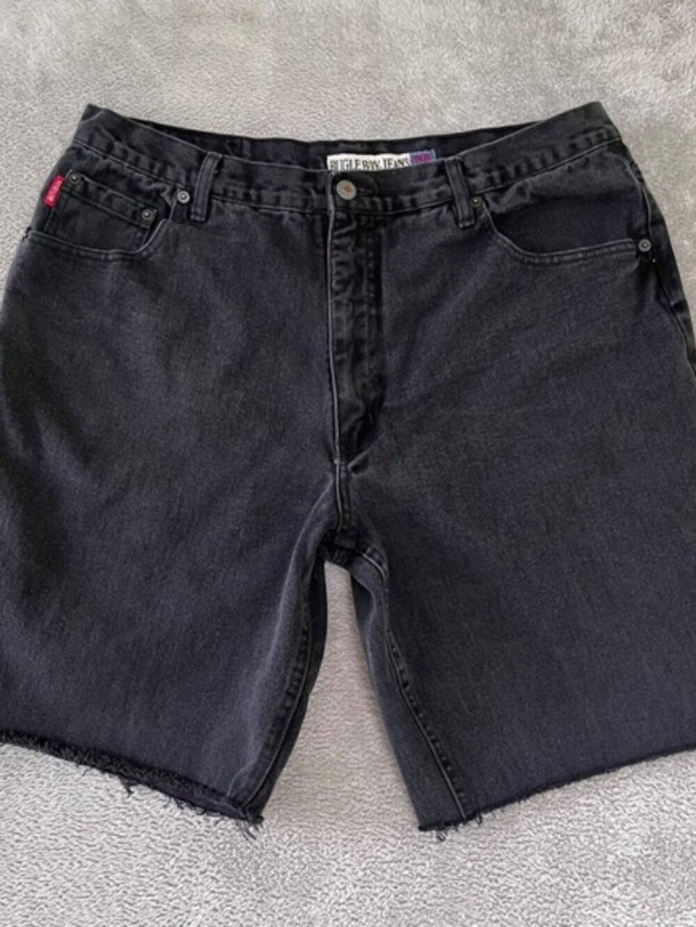 Vintage Bugle Boy Shorts Mens 35 (38 Tag) Black Cutoffs 10" Inseam Faded Denim